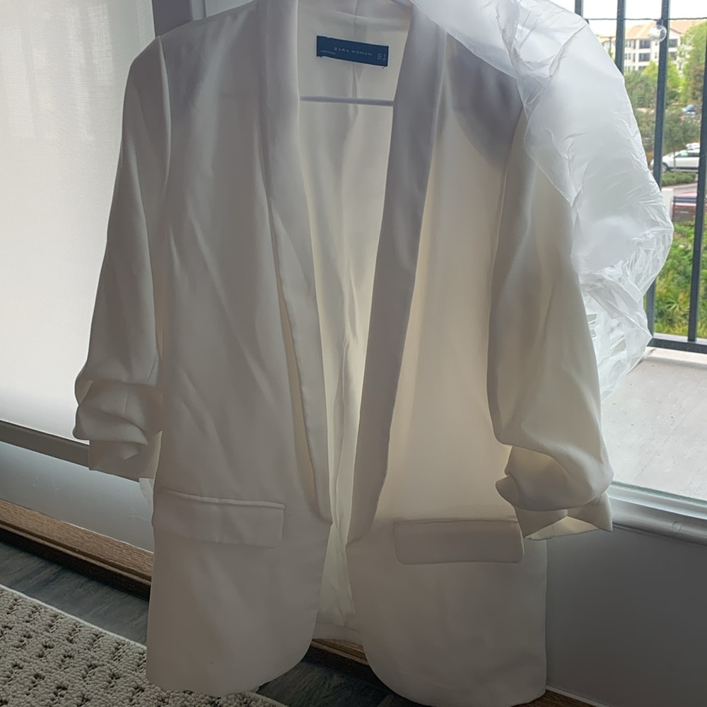 Zara White Blazer Structured Suit Jacket